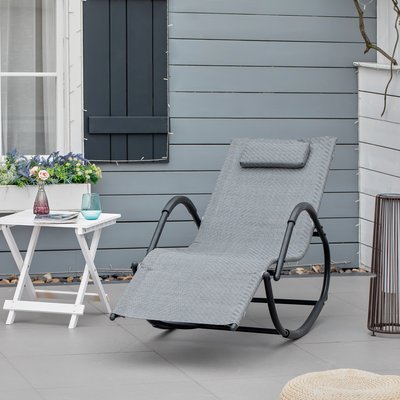 Chaise longue à bascule rocking chair design métal textilène OUTSUNNY