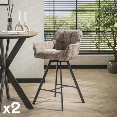 Chaise de bar pivotante en velours texturé beige nacré (lot de 2) MELBOURNE PIER IMPORT