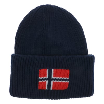 Bonnet kaki en maille tricotée avec un large revers et logo NAPAPIJRI
