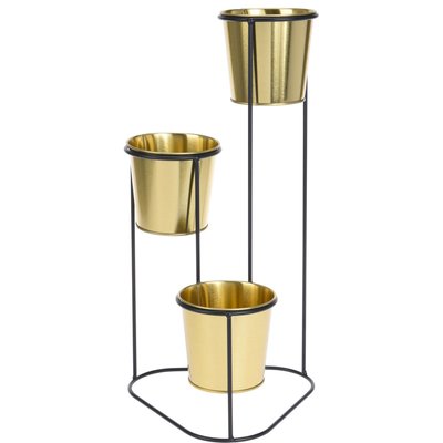 Cache-pot métal noir et 3 pots dorés WADIGA