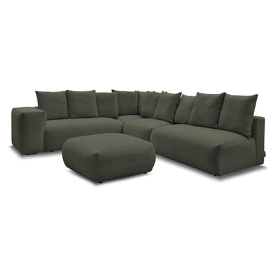 Canapé modulable 6 places en tissu chiné avec pouf, VOLTAIRE BOBOCHIC