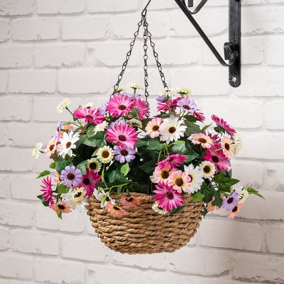 56cm Artificial Mixed Daisy Hanging Basket SO'HOME