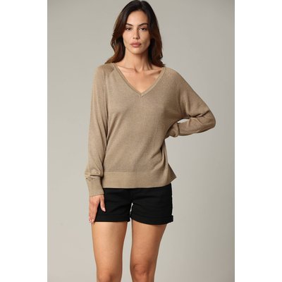 Pull à col V en maille fine avec finition délicatement brillante AMALIA DEELUXE