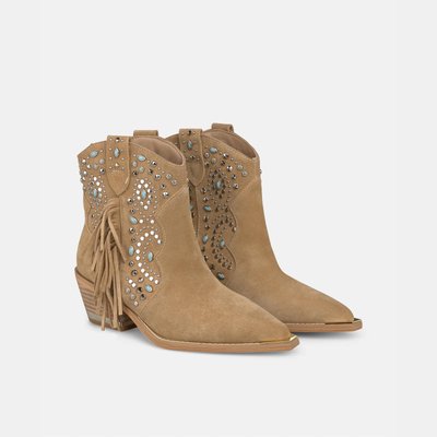 Bottines plates en cuir avec clous et franges ALMA EN PENA