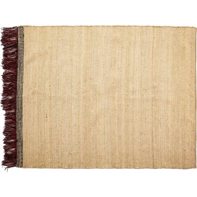 Tapis jute naturel avec franges rouges et liseré  élégant RECOLLECTION