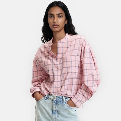 Chemise col rond manches longues à carreaux  LA REDOUTE COLLECTIONS
