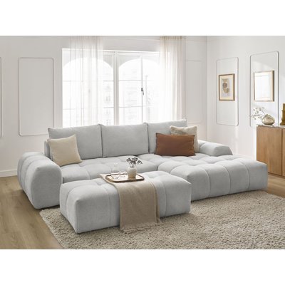 Canapé d'angle convertible 4 places en tissu chiné avec pouf, EVEREST BOBOCHIC