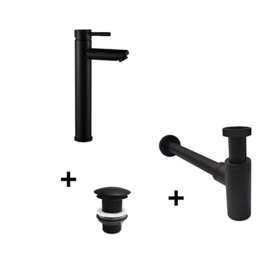 Robinet bec haut GRIFO + bonde LIV + siphon SIMON MOB IN