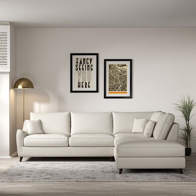 Amelia Woven Corner Sofa & Modular Footstool Set with Dark Wood Legs (Right Facing) SO'HOME