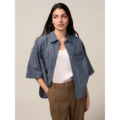 Chemise en tissu mélangé lin à effet denim OLTRE
