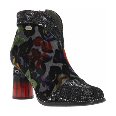 Boots FEMME Laura Vita en cuir noires en velours avec imprimé fleuri et talon rouge et noir LAURA VITA