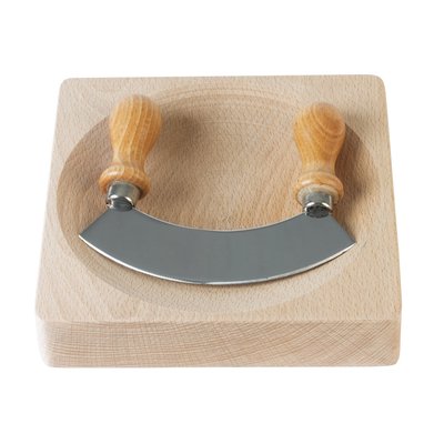 Bol à persillade 18x18 cm en bois avec hachoir berceuse ROGER ORFEVRE