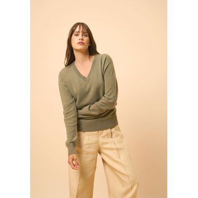 NORA pull col v army en cachemire JUST CASHMERE
