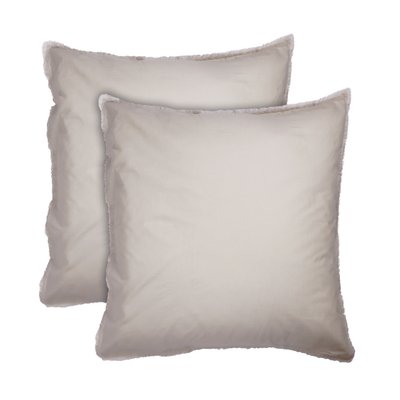 Set de 2 taies d’oreiller unies à franges, COTON LAVÉ MATT ET ROSE