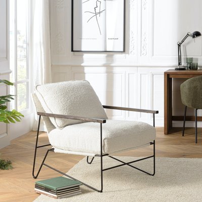 Fauteuil structure métal tissu bouclette blanc TIM PIER IMPORT