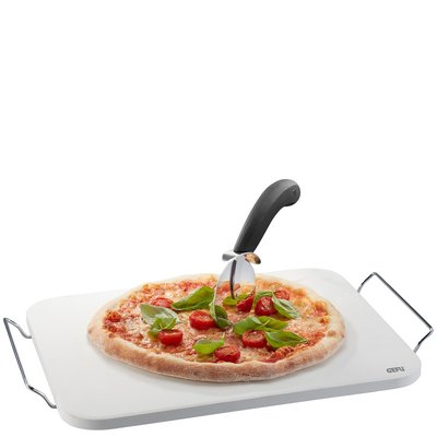 Pierre à pizza DARIOSO avec support + Couteau à pizza + Pelle à pizza GEFU