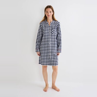 Chemise de nuit en flanelle à carreaux vichy en coton BIO MONOPRIX