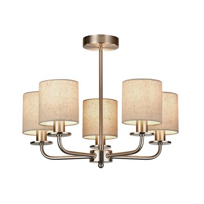 Satin Silver 5 Arm Mini Chandelier with Linen Shades SO'HOME