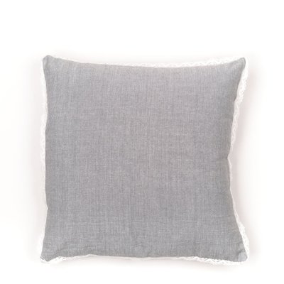 Coussin déhoussable finition dentelle coton uni CHARME TODAY