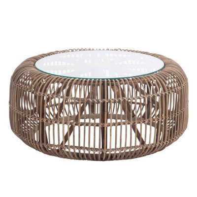 Table basse ronde en rotin naturel et verre D85 - FARO HELLIN, DEPUIS 1862