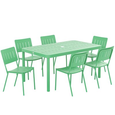 Ensemble déjeuner 6 places 7 pièces - chaises empilables - acier thermolaqué vert OUTSUNNY