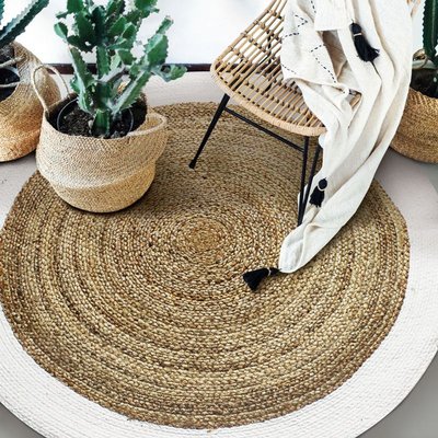 Tapis rond en jute et coton bande e THE DECO FACTORY