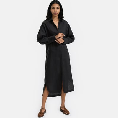Robe-chemise droite, en lin, longue, manches longues LA REDOUTE COLLECTIONS