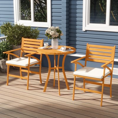 Ensemble bistro de jardin 2 places 3 pièces coussins déhoussables bois de pin verni OUTSUNNY
