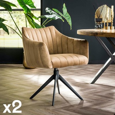 Fauteuil pivotant de table en velours sable à larges bandes (lot de 2) MELBOURNE PIER IMPORT