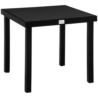 Table de jardin 2 pers. 78 x 78 x 74 cm alu. noir effet bois OUTSUNNY