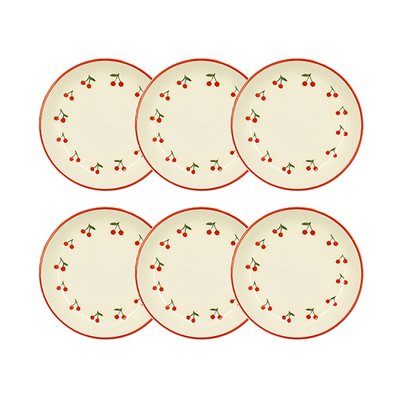 Lot de 6 assiettes creuses 20,5cm en grès, CERISE NOVASTYL