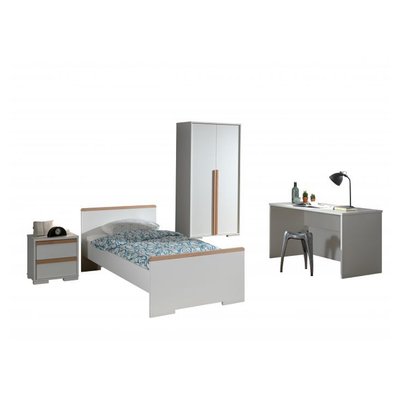 LONDON Lit +Chevet tiroirs + Bureau mat +Armoire Portes mat VIPACK