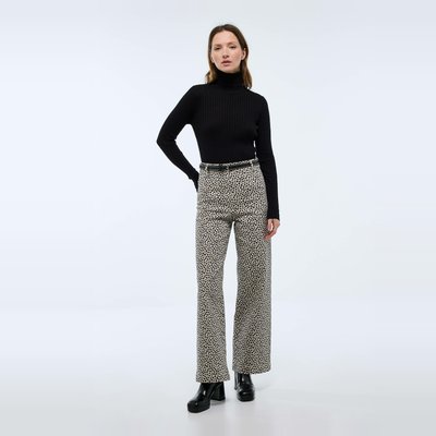 Pantalon large taille haute imprimé léopard contenant du coton MONOPRIX