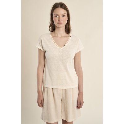 T-shirt manches courtes col v détail perles MOLLY BRACKEN