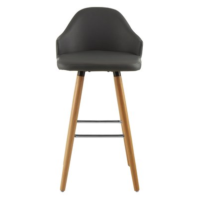 Bar Stool in Dark Grey Leather Effect with Beech Wood Legs SO'HOME