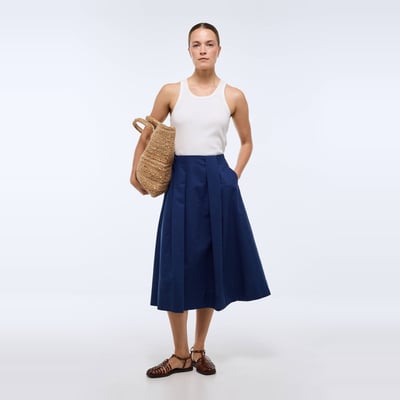 Jupe midi unie contenant du lin MONOPRIX