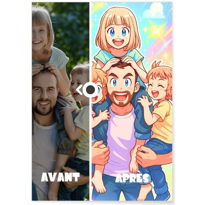 Portrait manga personnalisée   Style Animé Papa L'AFFICHERIE