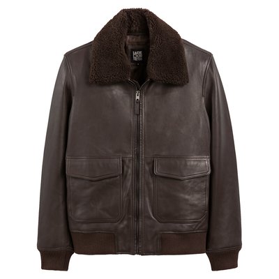 Giubbotto aviatore in pelle liscia collo sherpa LA REDOUTE COLLECTIONS