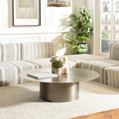 Table basse ronde métal argenté bord doré D120 cm ZALA PIER IMPORT