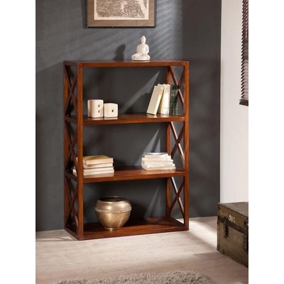 Étagère 3 niveaux 80x120cm bois exotique verni côté en croisillons LOLA PIER IMPORT