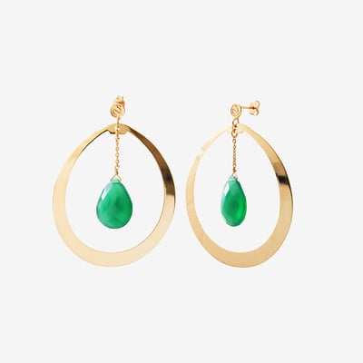 Boucles d'oreilles créoles solange quartz vert CAROLINE NAJMAN