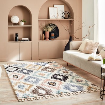 Tapis de salon losanges imitation laine à franges DELYA NAZAR RUGS