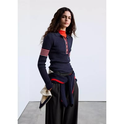 Pull col polo à détail rayures MANGO