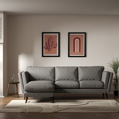 Frida Contemporary Soft Brushed Corner Chaise Feather Sofa - Left facing with Dark Wood Legs SO'HOME
