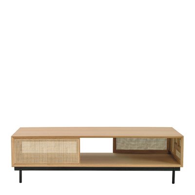 Table basse AUGUSTIN en chêne clair et cannage BLANC D’IVOIRE