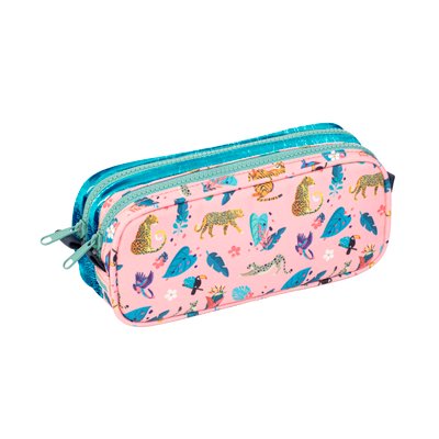 VIQUEL - Trousse scolaire EXOTIC - rectangulaire 2 compartiments - rose et bleu métallisé VIQUEL