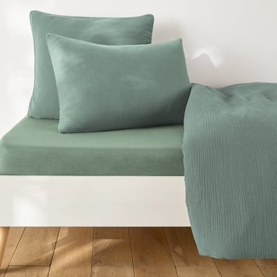 Drap-housse enfant uni, en coton lavé, bonnet 30 cm, KUMCO LA REDOUTE INTERIEURS