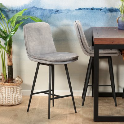 Chaise de bar tissu velours gris contemporain (lot de 2) OKA PIER IMPORT