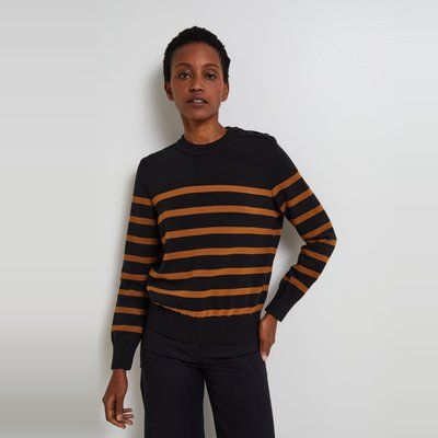 Pull rayé bicolore col rond boutonné à l'épaule en coton BIO, Fabriqué en France MONOPRIX