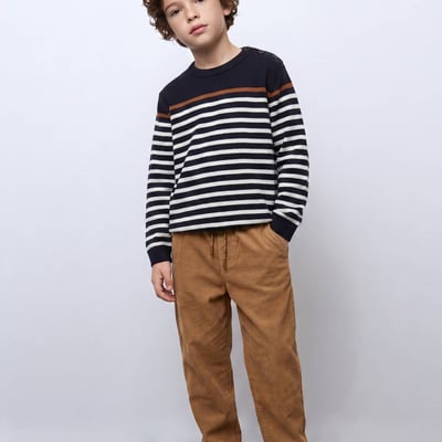 Pantalon taille élastiquée uni en coton MONOPRIX